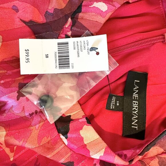 Lane Bryant Dress 18 Red Floral Balloon Sleeve 80s Midi High Low Party Wedding - Picture 13 of 16